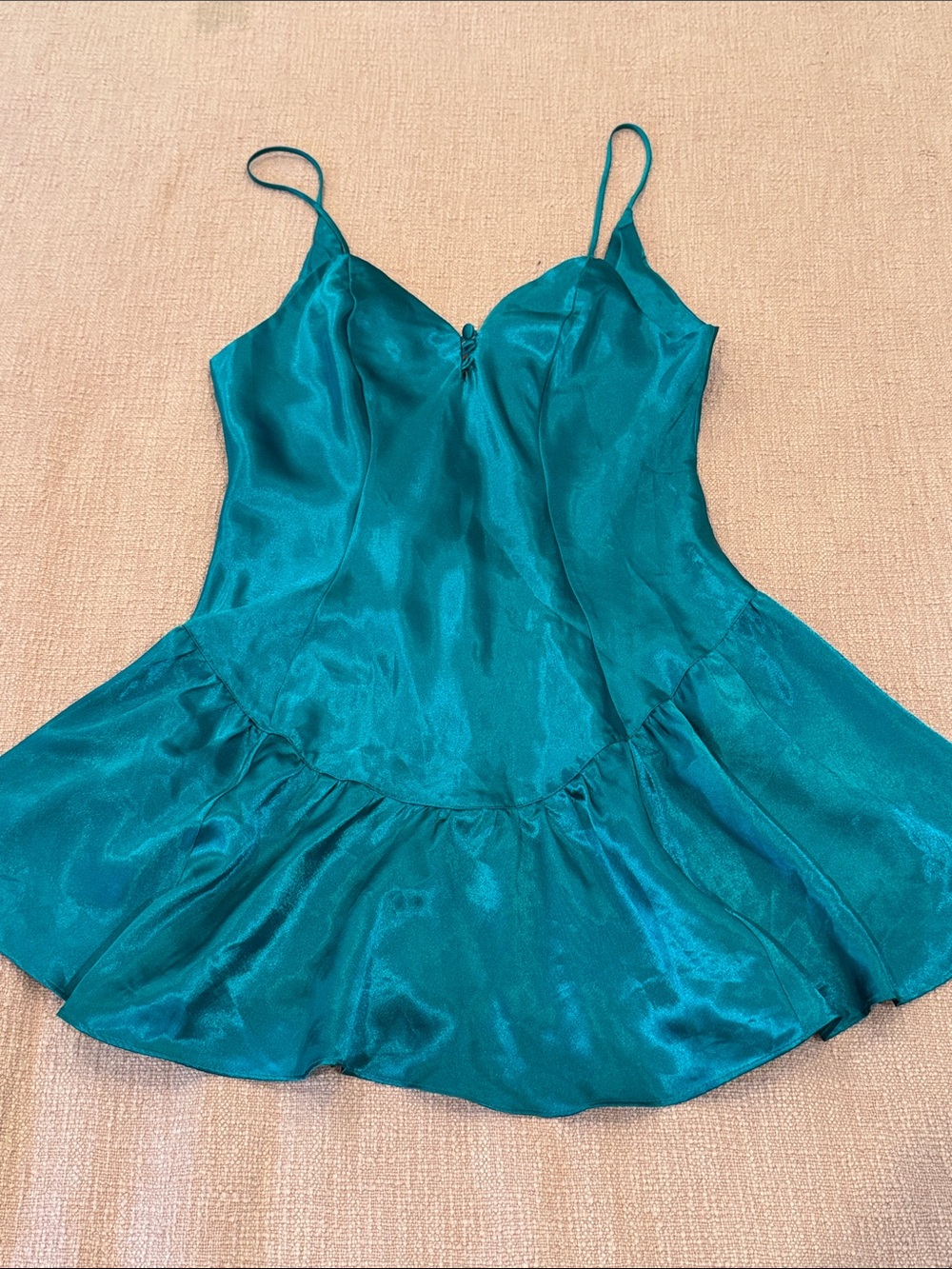 Frederick's of Hollywood small wm’s Teal Satin Slip Chemise / nightie- vintage